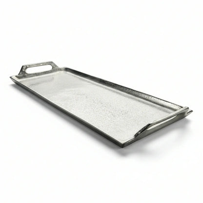 Dekotablett Dekoteller Dekoschale Kerzentablett Metall Tablett silber Griffe 47x20 cm