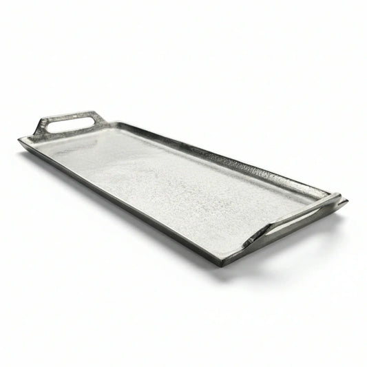 Dekotablett Dekoteller Dekoschale Kerzentablett Metall Tablett silber Griffe 47x20 cm