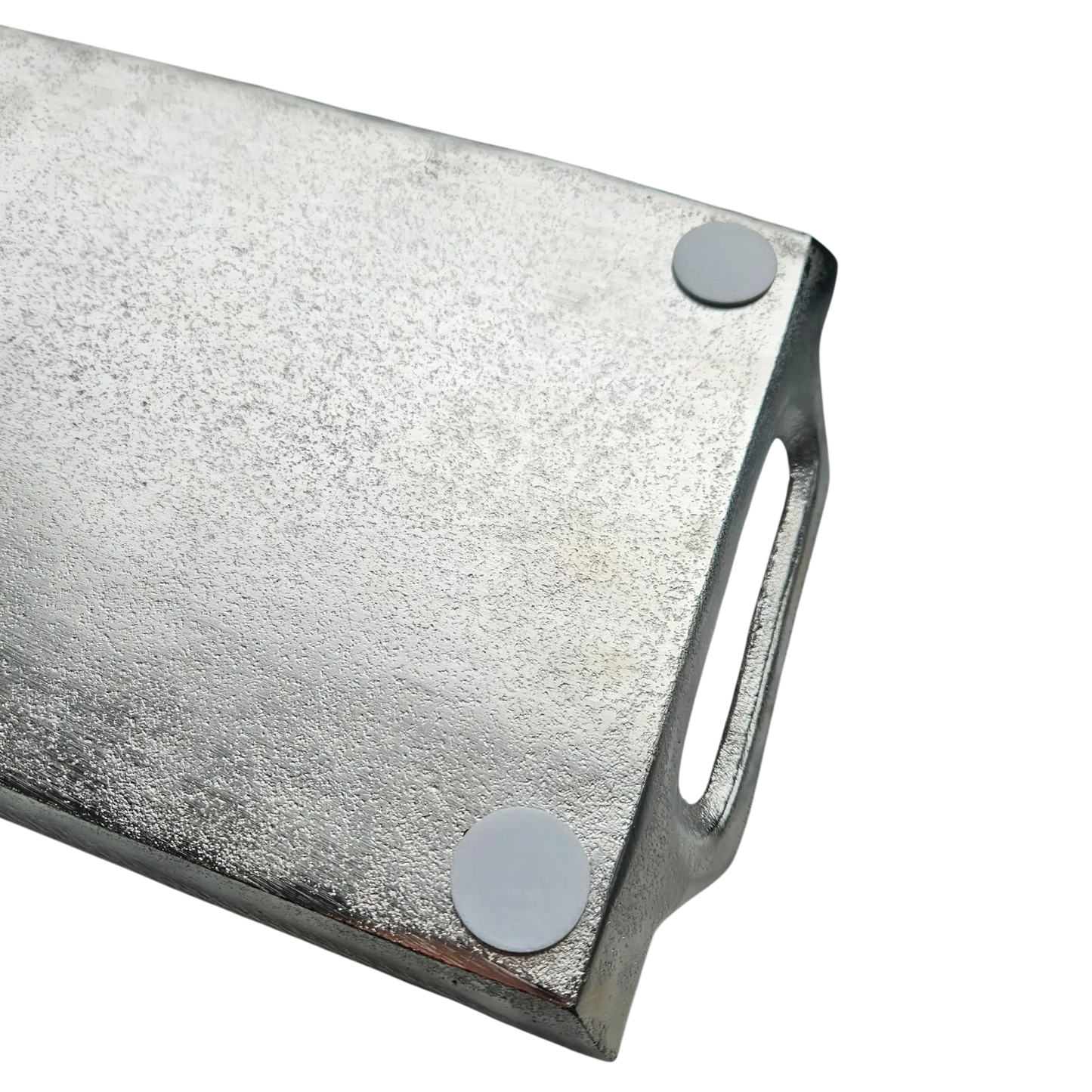 Dekotablett Dekoteller Dekoschale Kerzentablett Metall Tablett silber Griffe 47x20 cm