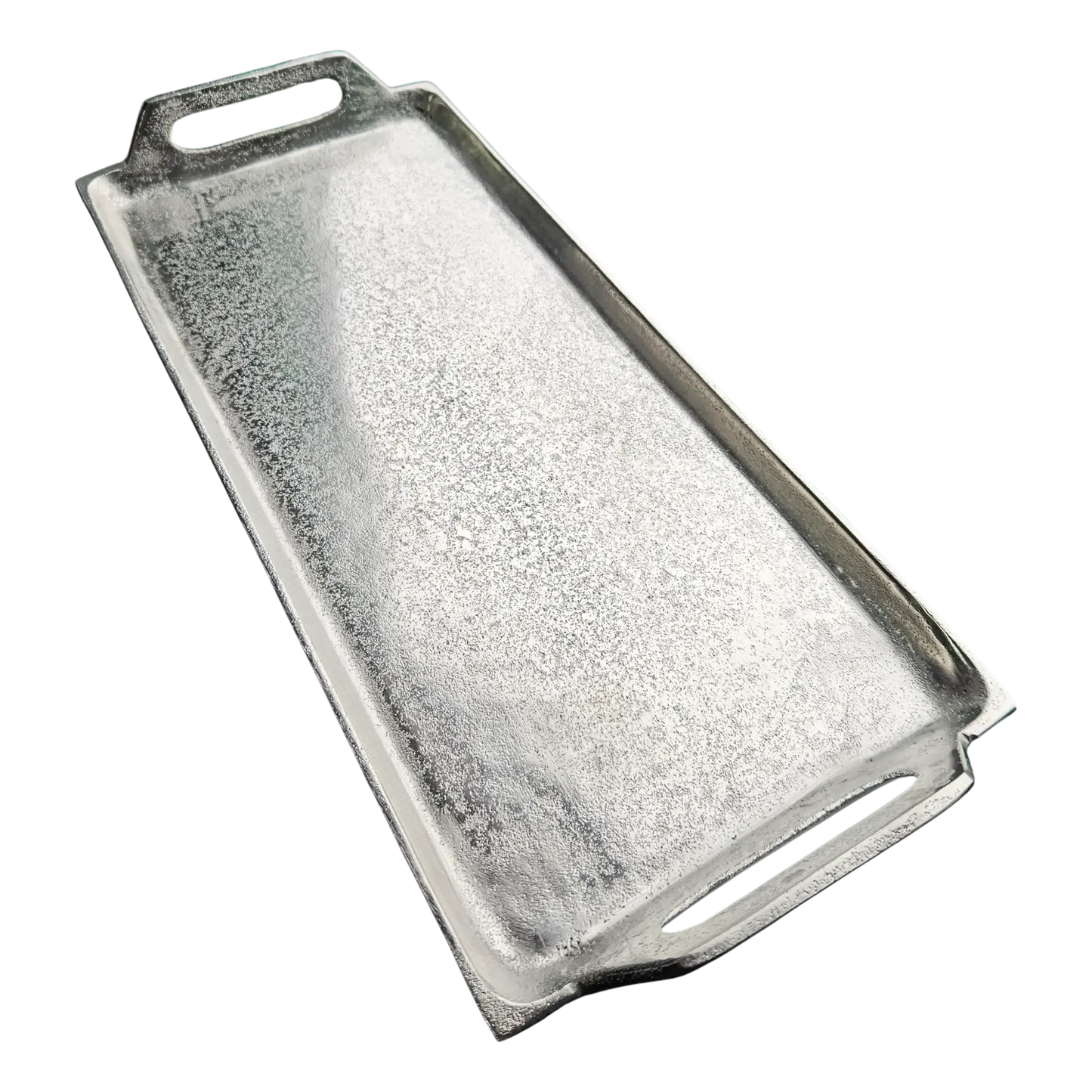 Dekotablett Dekoteller Dekoschale Kerzentablett Metall Tablett silber Griffe 47x20 cm