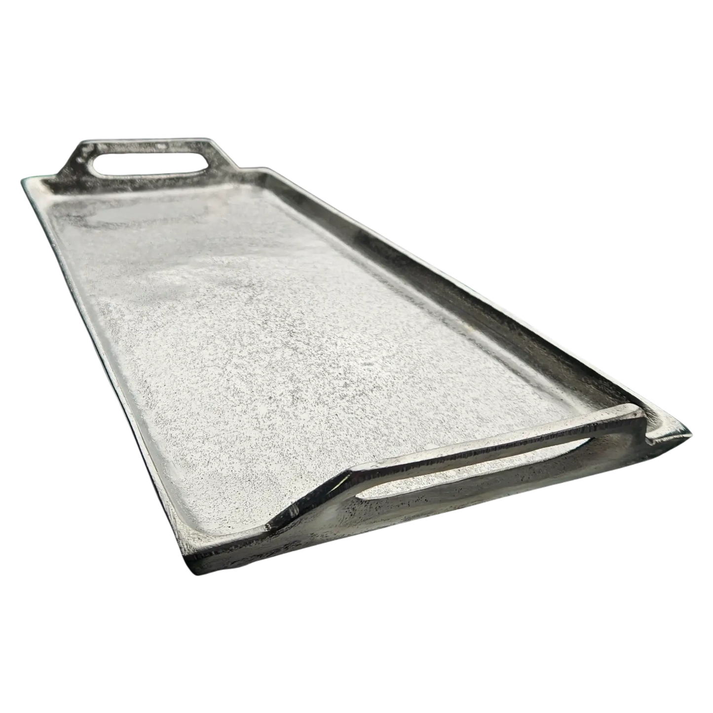 Dekotablett Dekoteller Dekoschale Kerzentablett Metall Tablett silber Griffe 47x20 cm