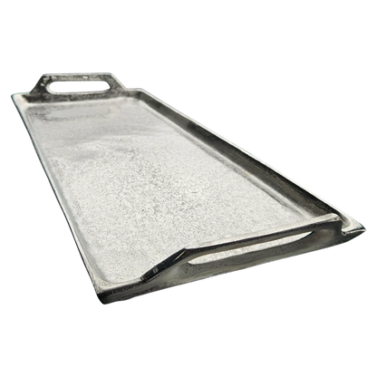 Dekotablett Dekoteller Dekoschale Kerzentablett Metall Tablett silber Griffe 47x20 cm