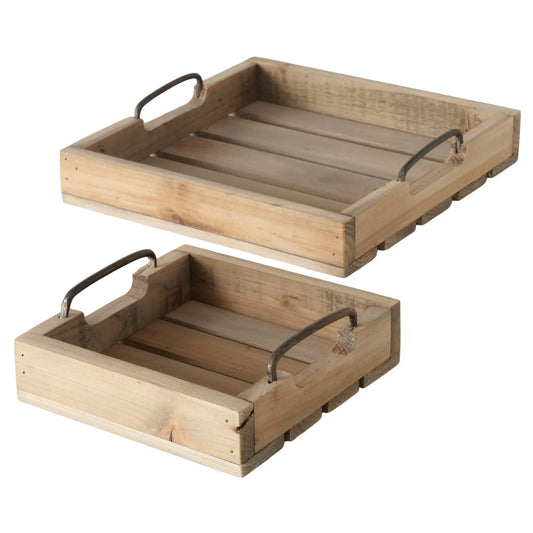 Dekotablett Serviertablett Holztablett braun 30 cm cm Holz Metallgriff dekorativ 2er Set
