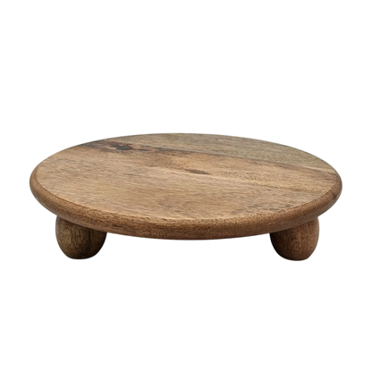 Dekoteller rund auf Füßen Kerzentablett Mangoholz 29 cm Holztablett Blumenhocker Dekorativ