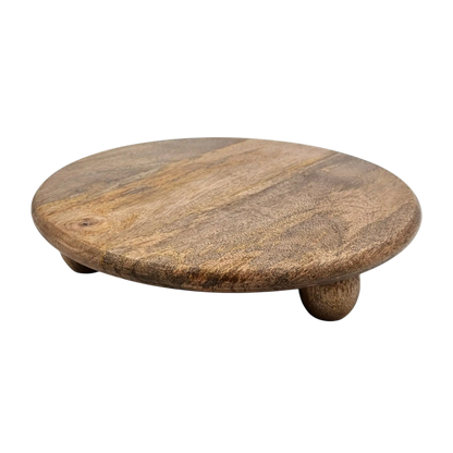Dekoteller rund auf Füßen Kerzentablett Mangoholz 29 cm Holztablett Blumenhocker Dekorativ