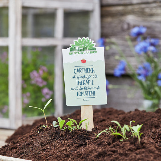 Seed greeting "Gardening is cheaper than therapy"