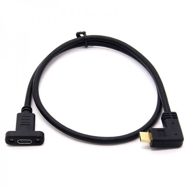 SYSTEM-S USB 3.1 Kabel 50 cm Typ C Stecker zu Buchse Schraube Winkel in Schwarz