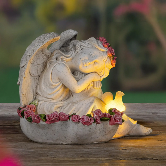 Engel Figur Gartendeko Solar Gartenfiguren Außen LED 20x21x16 Schutzengel Vogeltränke