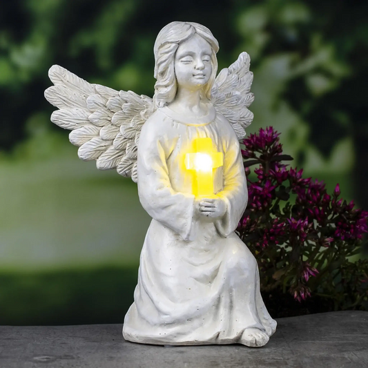 Engel Figur Gartendeko Solar Gartenfiguren Außen LED 22x16 Schutzengel Grab