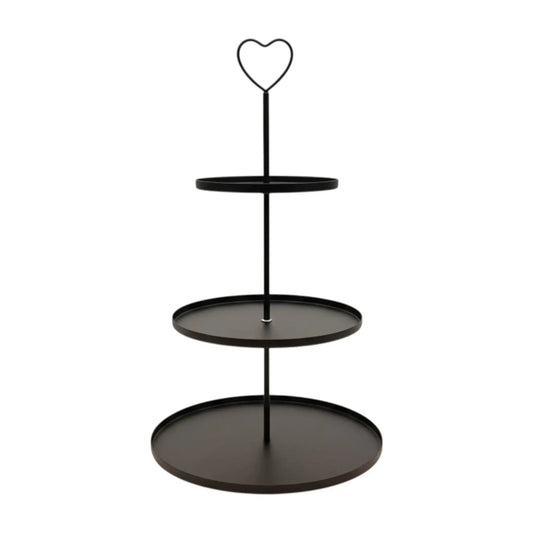 Etagere Paris schwarz 48x30 rund Metall 3 Schichten 3-Stöckig Vintage Muffin Herz