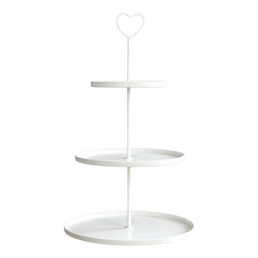 Etagere Paris weiß 48x30 rund Metall 3 Schichten 3-Stöckig Vintage Muffin Herz