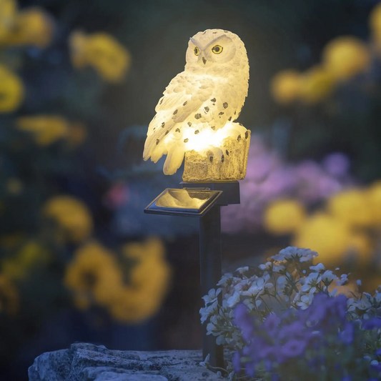 Eule Schneeeule Solarleuchte Lampe Garten Laterne Solar Figur Beleuchtung Gartenstecker