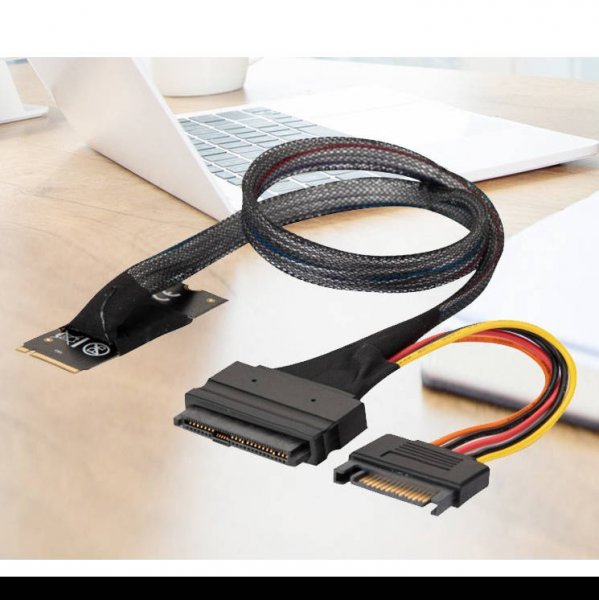 SYSTEM-S M.2 (M-Key) zu U.2 SFF-8639 NVMe Adapter-Kabel – 50 cm – mit SATA-Stromanschluss