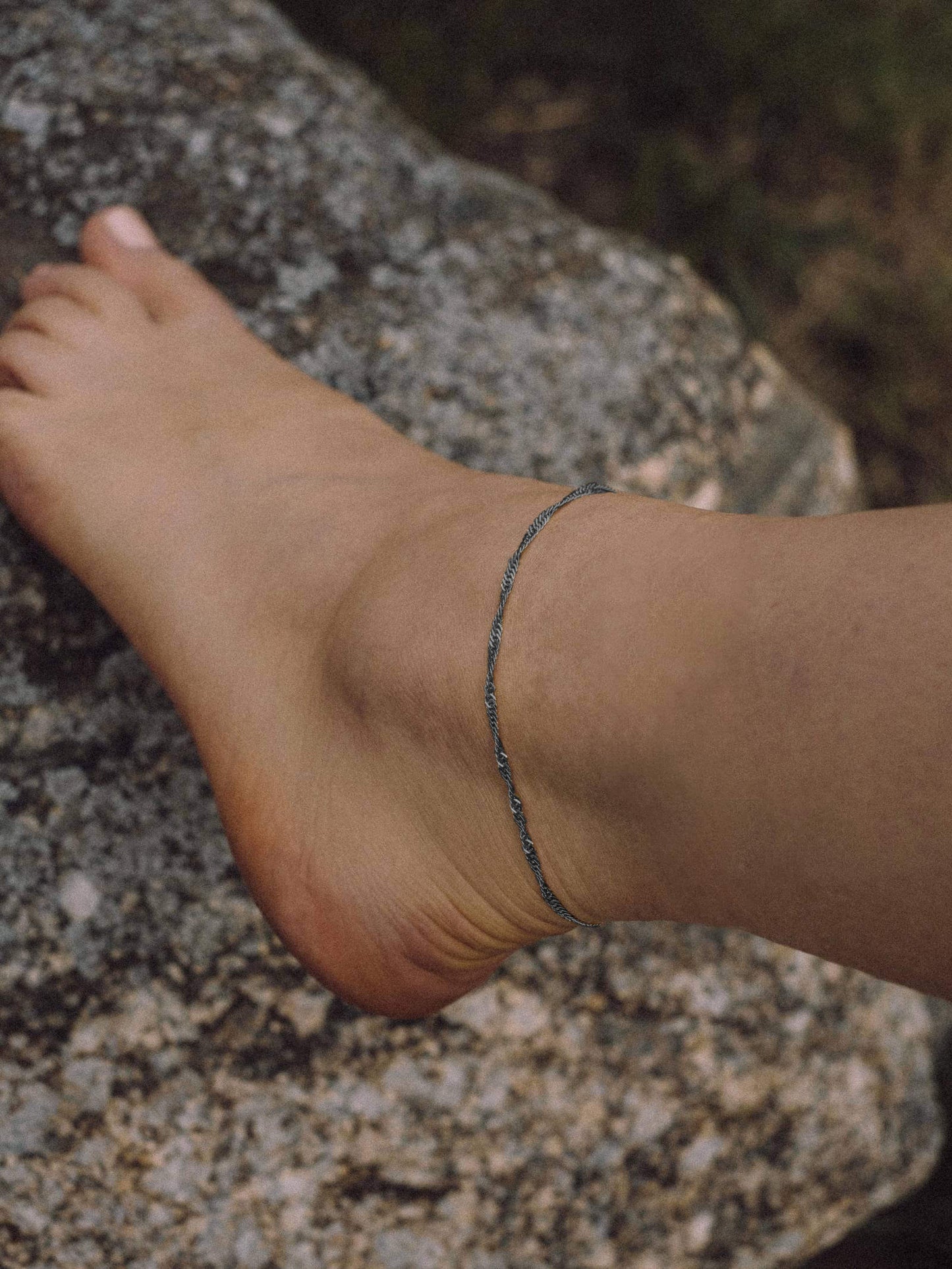 Fußkette Singapurkette Schwarz Rhodiniert