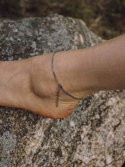 Fußkette Singapurkette Schwarz Rhodiniert