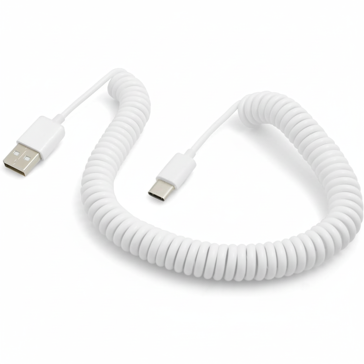 System-S Spiralkabel USB-C auf USB-A (USB 2.0-kompatibel), 100–200 cm, Weiß