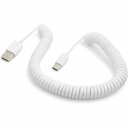System-S Spiralkabel USB-C auf USB-A (USB 2.0-kompatibel), 100–200 cm, Weiß