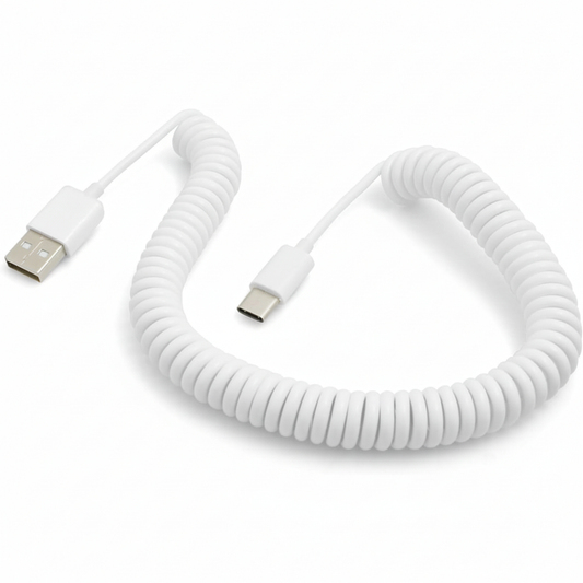 System-S Spiralkabel USB-C auf USB-A (USB 2.0-kompatibel), 100–200 cm, Weiß