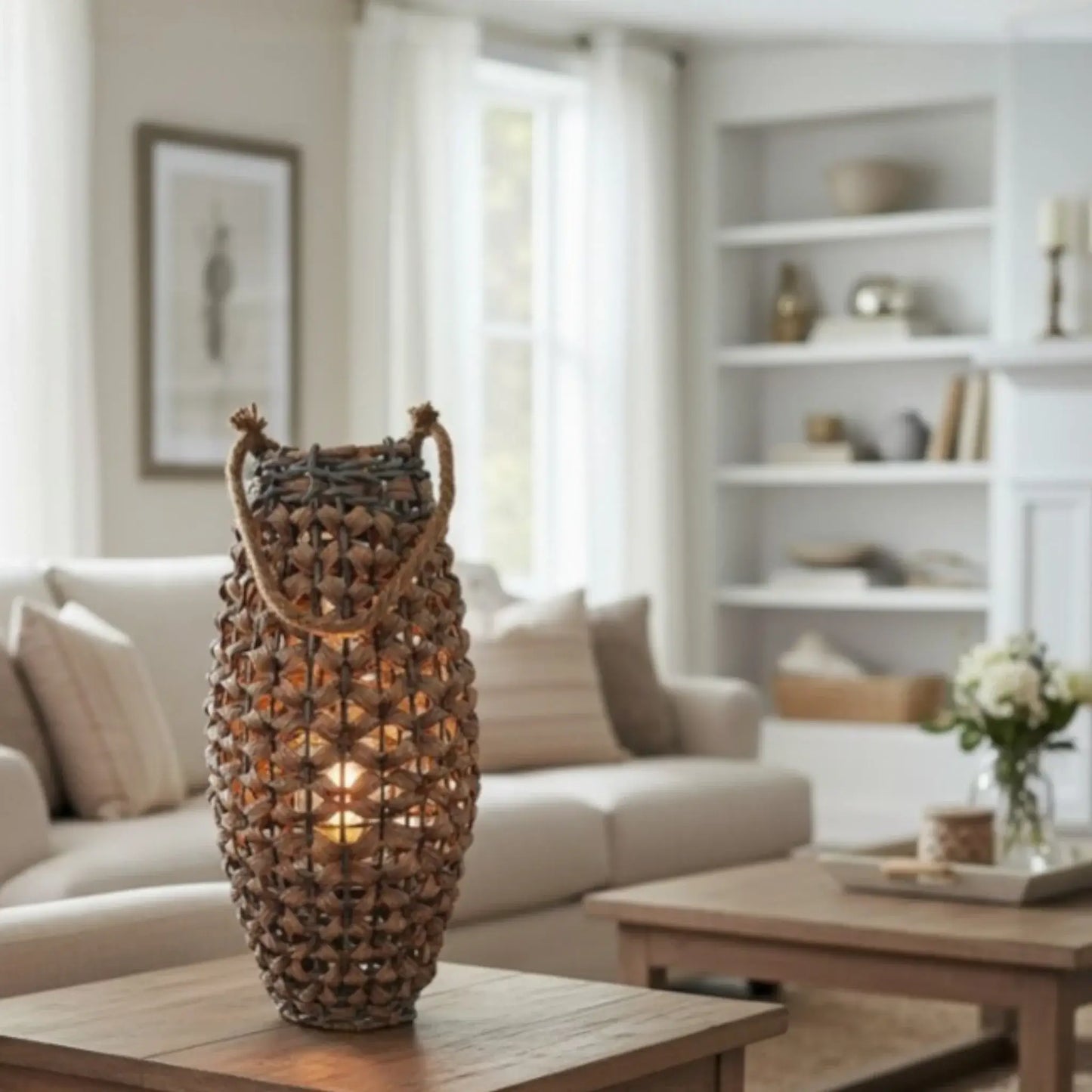 GILDE XXL Laterne 58x28 Geflecht Laterne in Rattan Optik aus Kunststoff Großes Windlicht
