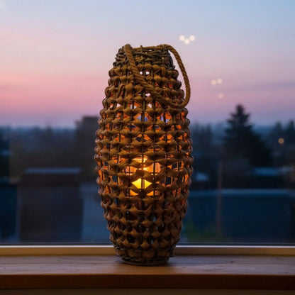 GILDE XXL Laterne 58x28 Geflecht Laterne in Rattan Optik aus Kunststoff Großes Windlicht