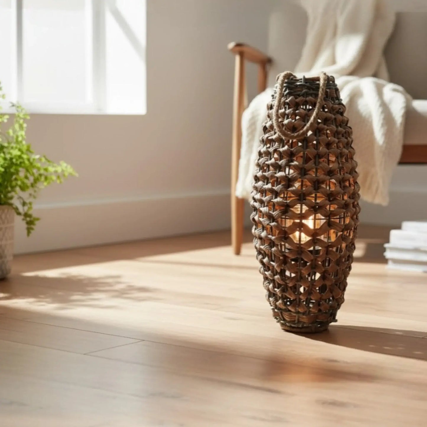 GILDE XXL Laterne 58x28 Geflecht Laterne in Rattan Optik aus Kunststoff Großes Windlicht