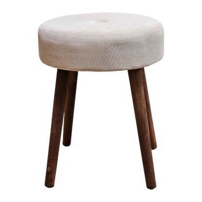 Hocker Fußhocker Polsterhocker Cord Holzbeine Sitzhocker rund beige 35x45 cm