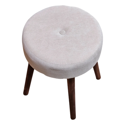 Hocker Fußhocker Polsterhocker Cord Holzbeine Sitzhocker rund beige 35x45 cm