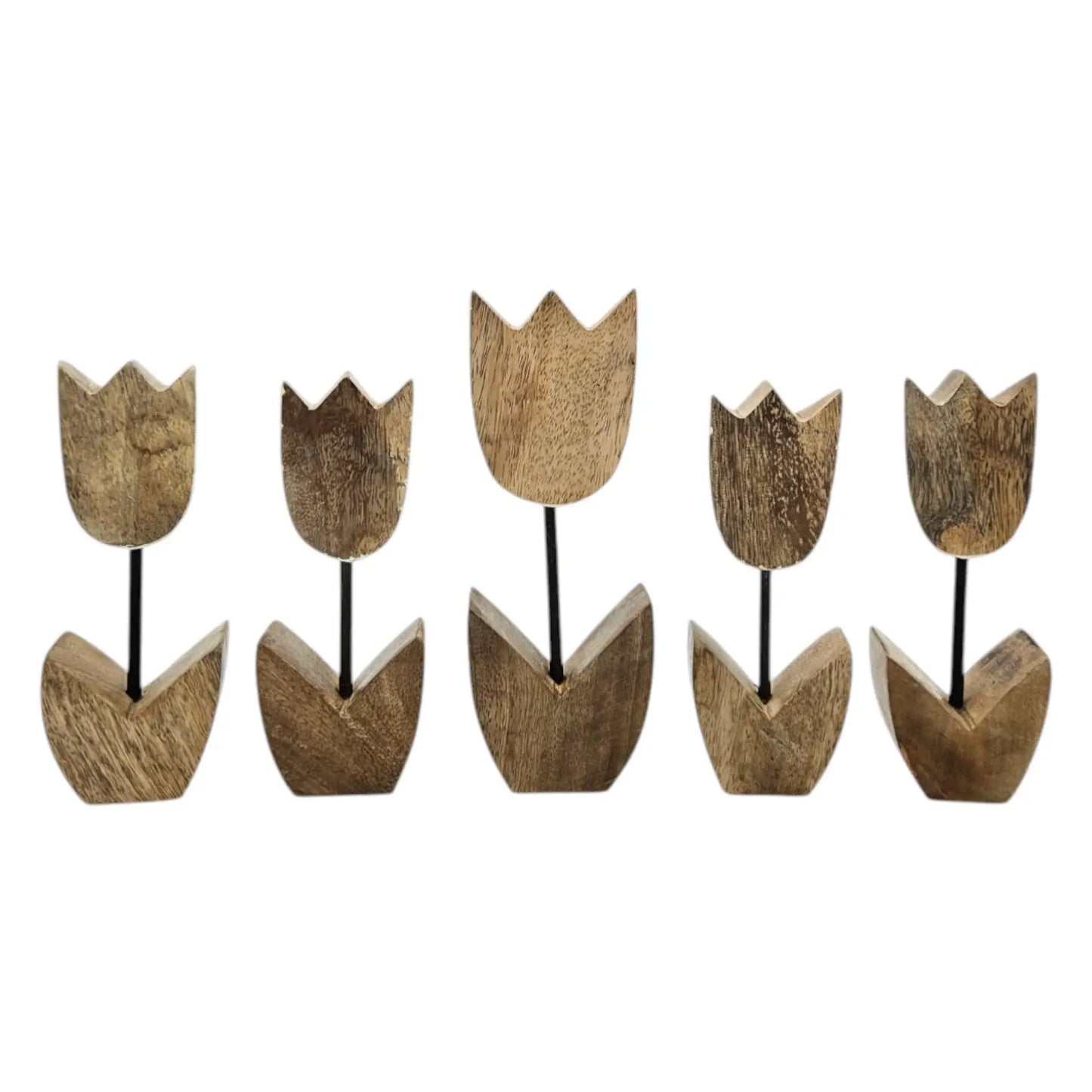 Holzblumen Dekoration aus Mangoholz 5er Set – Deko Blumen aus Holz 14–18 cm