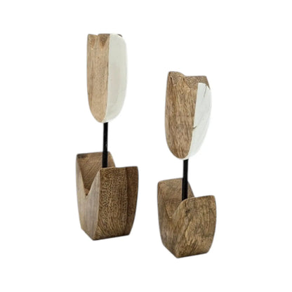 Holzblumen Dekoration aus Mangoholz 5er Set – Deko Blumen aus Holz 14–18 cm