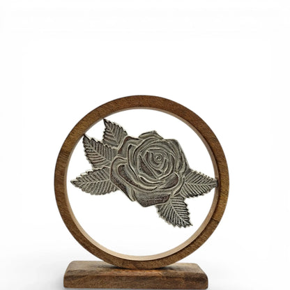 Holzschild mit Rosen Blumen Deko Schild Aufsteller Holzschild Metall Geschenk Mangoholz