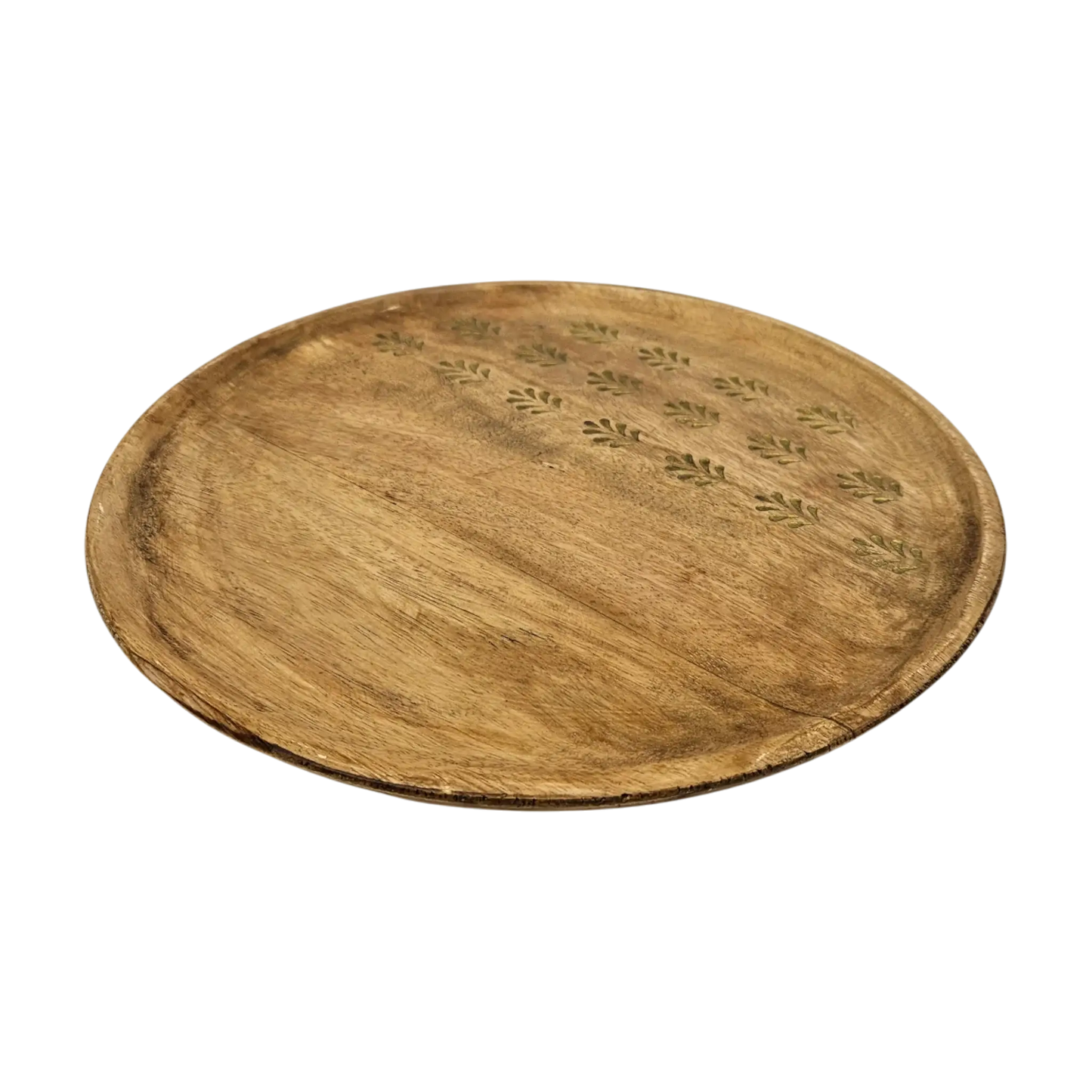 Holzteller Deko Teller Kerzenteller rund 22 o 30 cm Blattmuster braun Mangoholz dekobrett