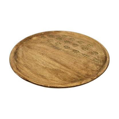 Holzteller Deko Teller Kerzenteller rund 22 o 30 cm Blattmuster braun Mangoholz dekobrett