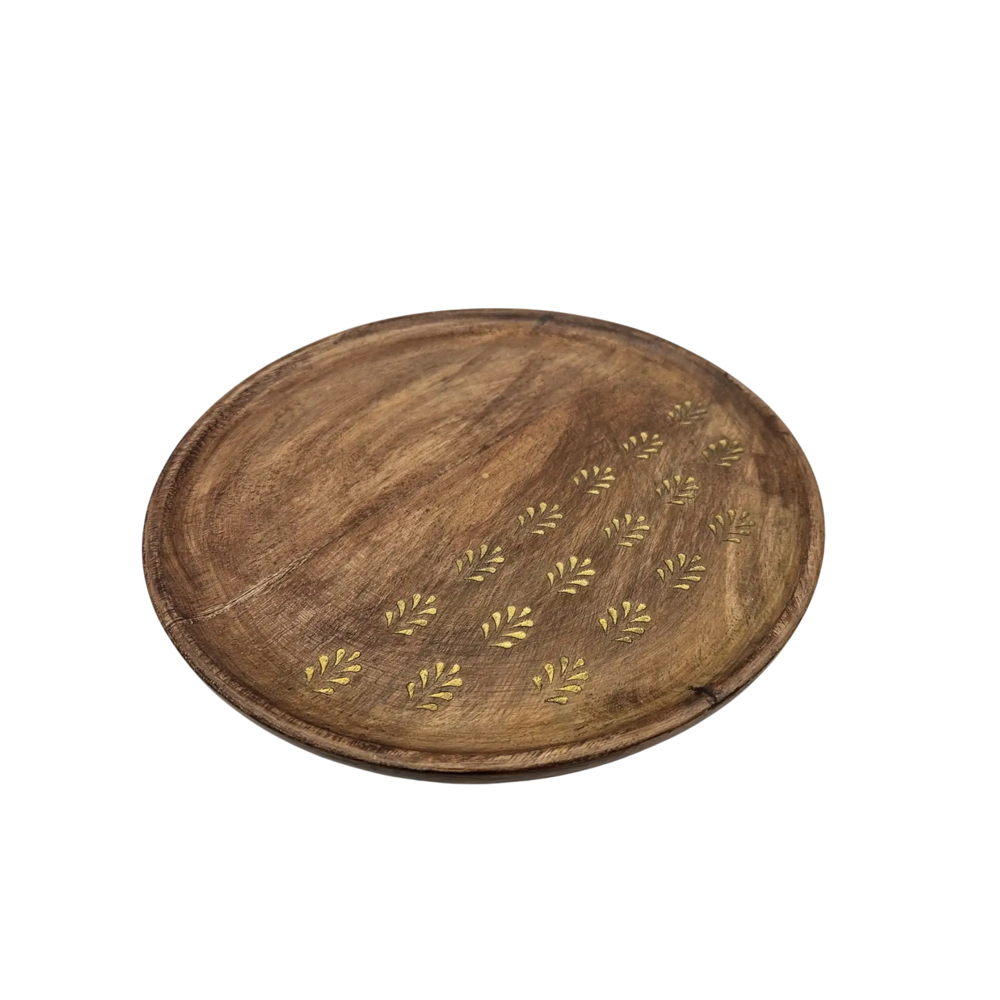 Holzteller Deko Teller Kerzenteller rund 22 o 30 cm Blattmuster braun Mangoholz dekobrett