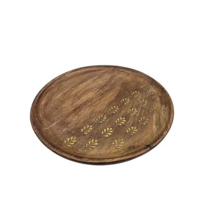 Holzteller Deko Teller Kerzenteller rund 22 o 30 cm Blattmuster braun Mangoholz dekobrett