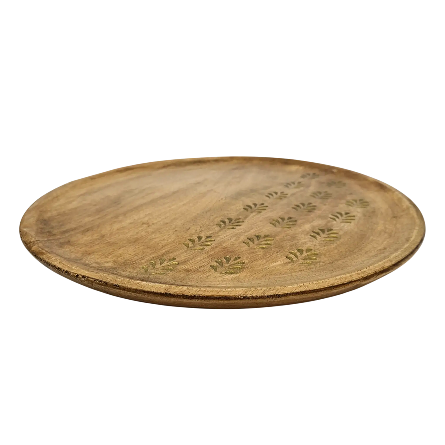 Holzteller Deko Teller Kerzenteller rund 22 o 30 cm Blattmuster braun Mangoholz dekobrett