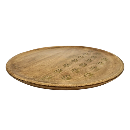Holzteller Deko Teller Kerzenteller rund 22 o 30 cm Blattmuster braun Mangoholz dekobrett
