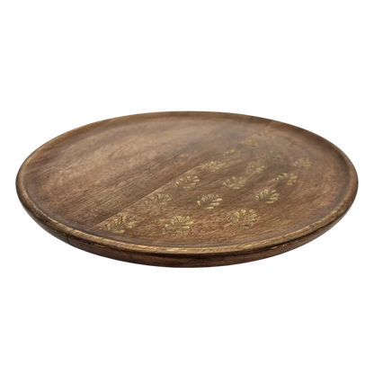 Holzteller Deko Teller Kerzenteller rund 22 o 30 cm Blattmuster braun Mangoholz dekobrett