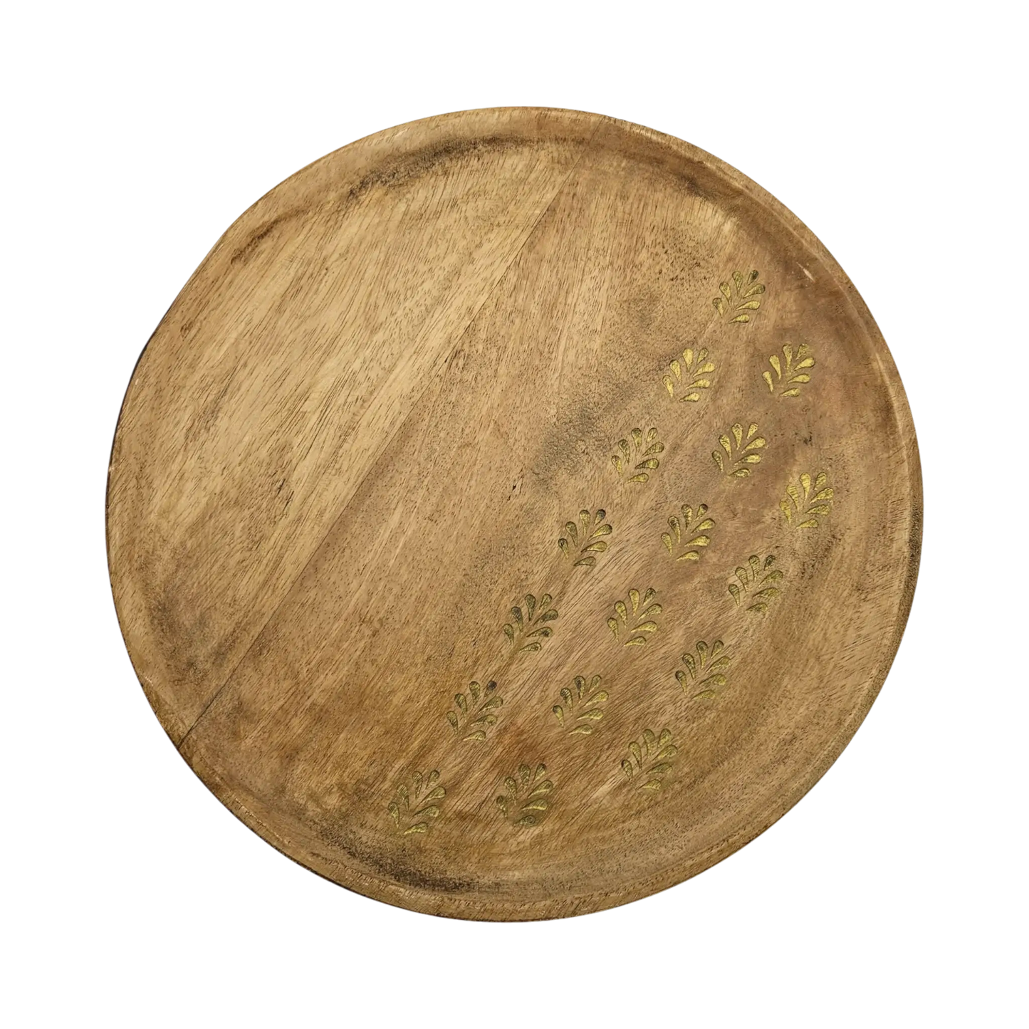 Holzteller Deko Teller Kerzenteller rund 22 o 30 cm Blattmuster braun Mangoholz dekobrett