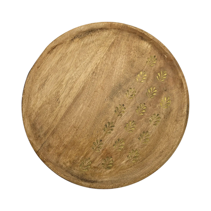 Holzteller Deko Teller Kerzenteller rund 22 o 30 cm Blattmuster braun Mangoholz dekobrett