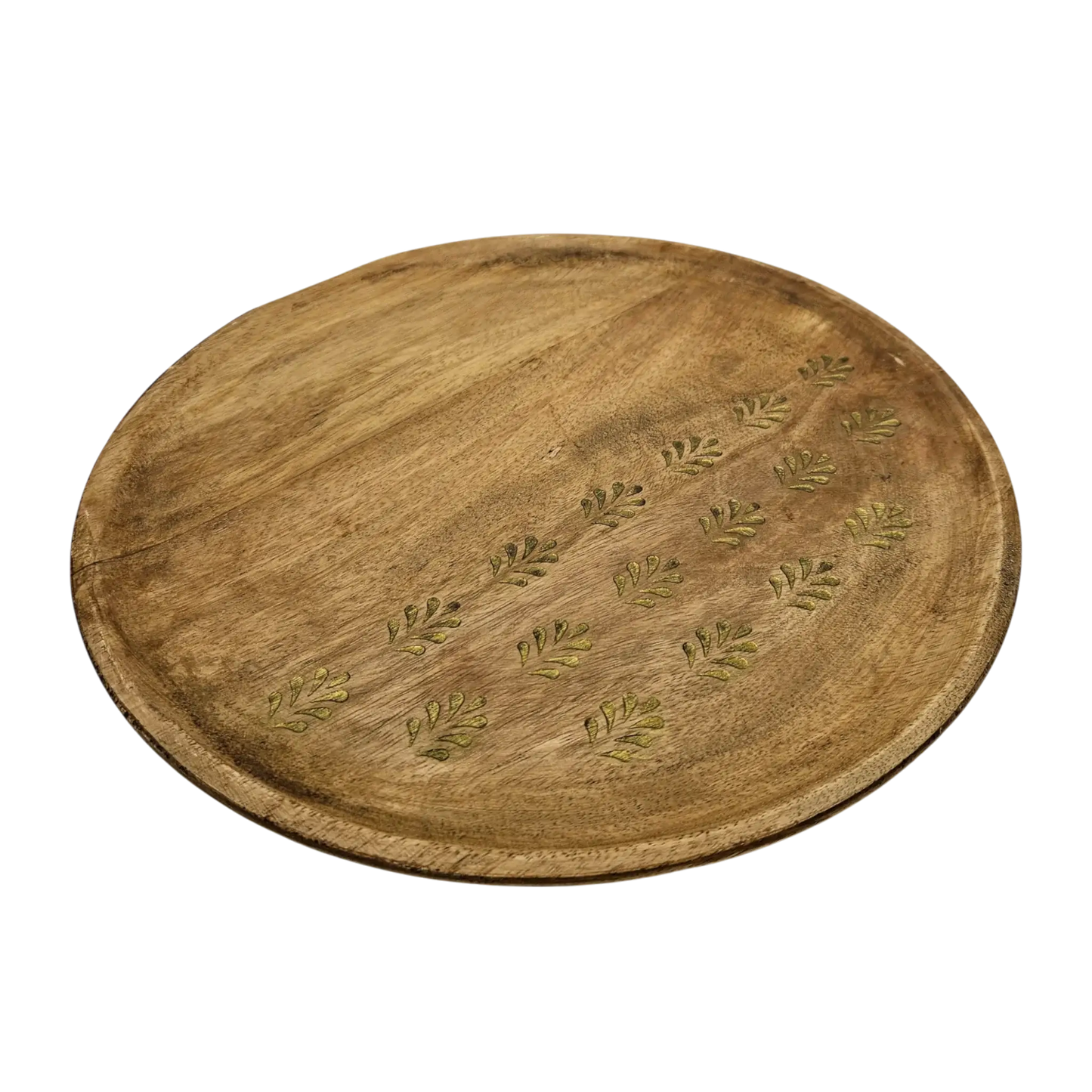 Holzteller Deko Teller Kerzenteller rund 22 o 30 cm Blattmuster braun Mangoholz dekobrett