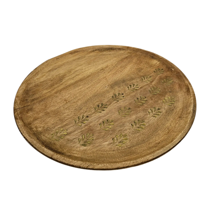 Holzteller Deko Teller Kerzenteller rund 22 o 30 cm Blattmuster braun Mangoholz dekobrett