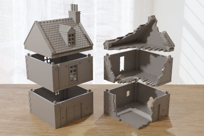 Normandy French Village House DS-T6 (VOLUME 2) - Tabletop Wargaming Terrain | Destroyed - Intact | 3D Printed Miniature | Flames of War