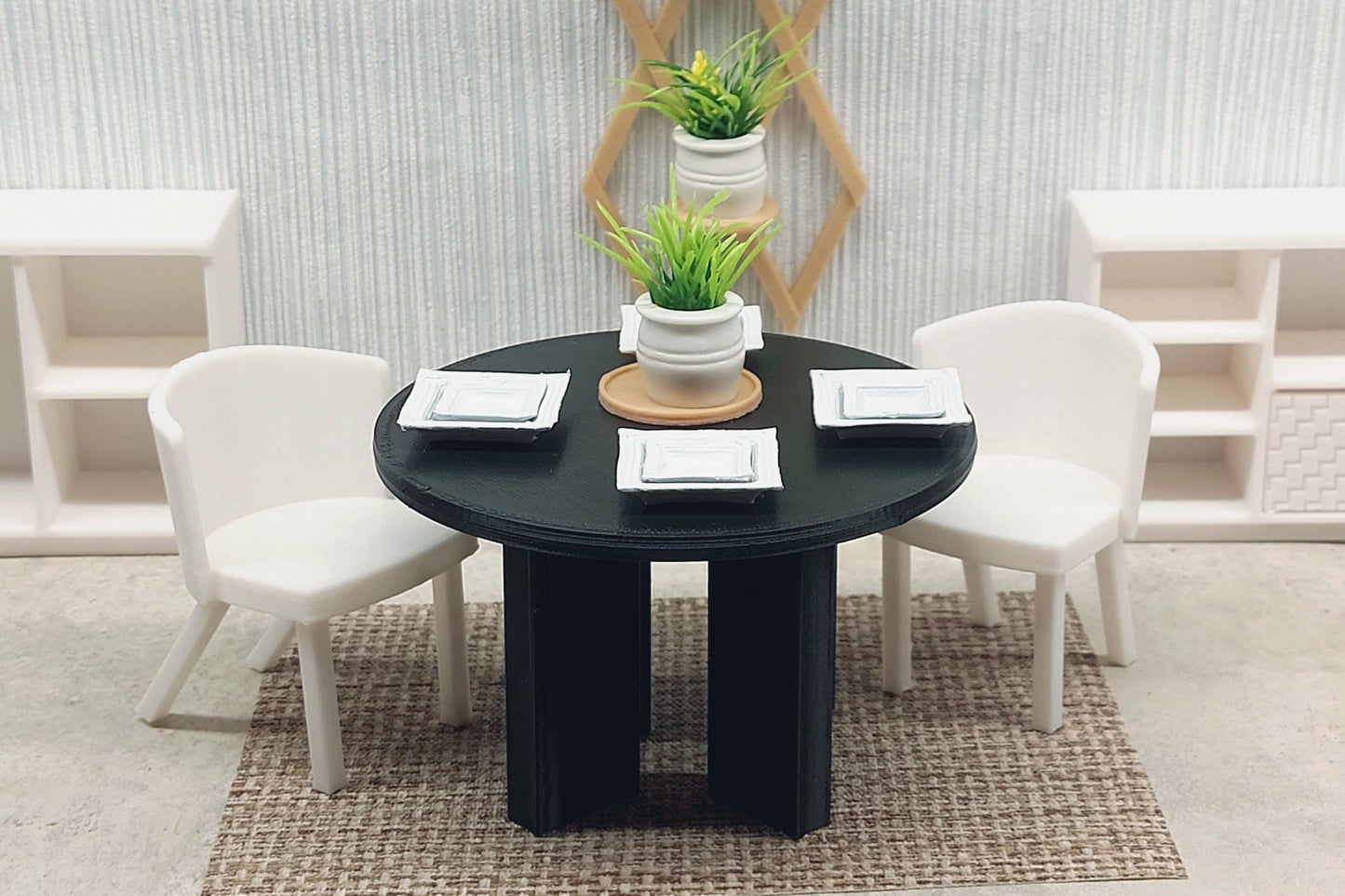 Round Modern Dining Table - Dollhouse Miniature 1/12 &amp; 1/18 Miniature Dollhouse Furniture