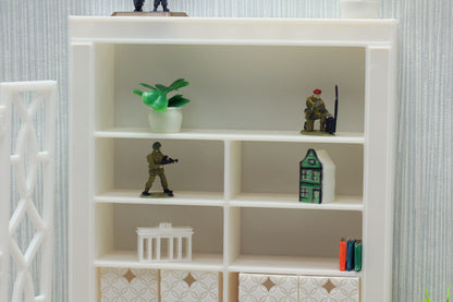 Dollhouse Miniature Bookshelf with Drawers - 1:12 Scale Furniture