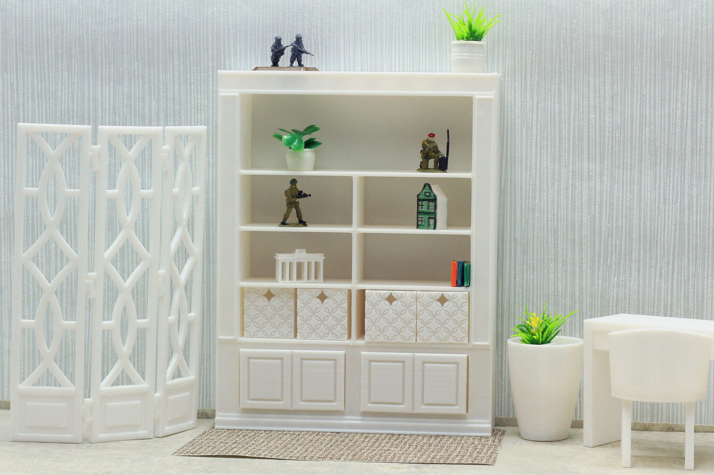 Dollhouse Miniature Bookshelf with Drawers - 1:12 Scale Furniture