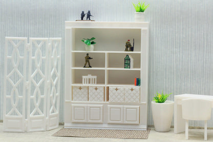 Dollhouse Miniature Bookshelf with Drawers - 1:12 Scale Furniture