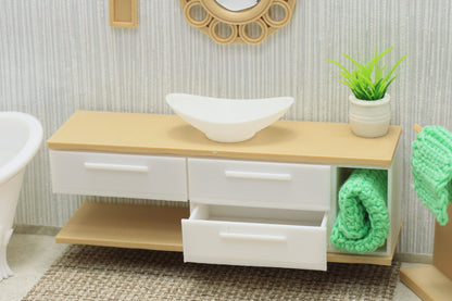 Bathroom Cabinet with Wooden Top - Dollhouse Miniature 1:12 Miniature Dollhouse Furniture