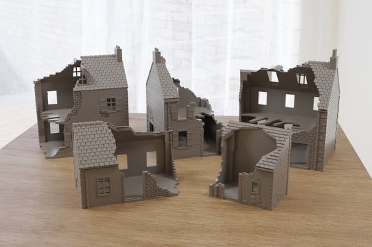 Normandy French Village Set (VOLUME 1 - Destroyed) 3D Printed Tabletop Wargaming Terrain for Miniature Games like Bolt Action, Flames of War