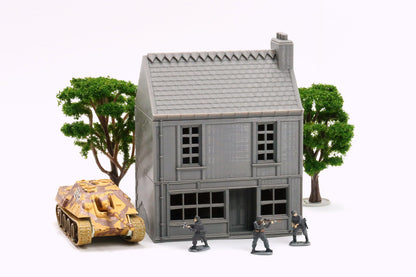 French Commercial Row House T1 - Tabletop Wargaming WW2 Terrain | Miniature 3D Printed Model | Flames of War &amp; Bolt Action