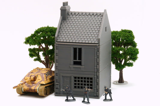 French Commercial Row House T2 - Tabletop Wargaming WW2 Terrain | Miniature 3D Printed Model | Flames of War &amp; Bolt Action